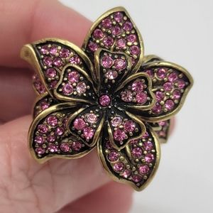 Heidi Daus Pink Tourmaline Swarovski Crystal Flower Statement Cocktail Ring